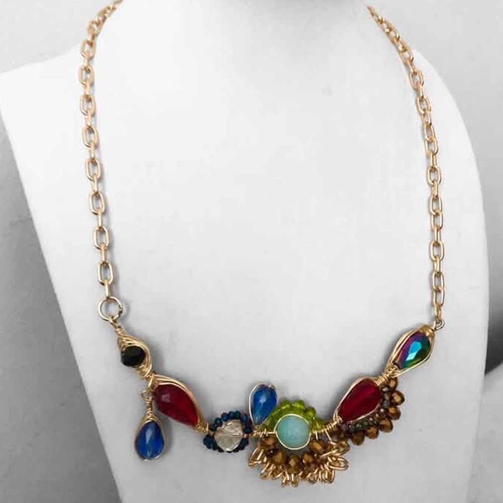 Eclectic Jeweled Statement Necklace w/Drops